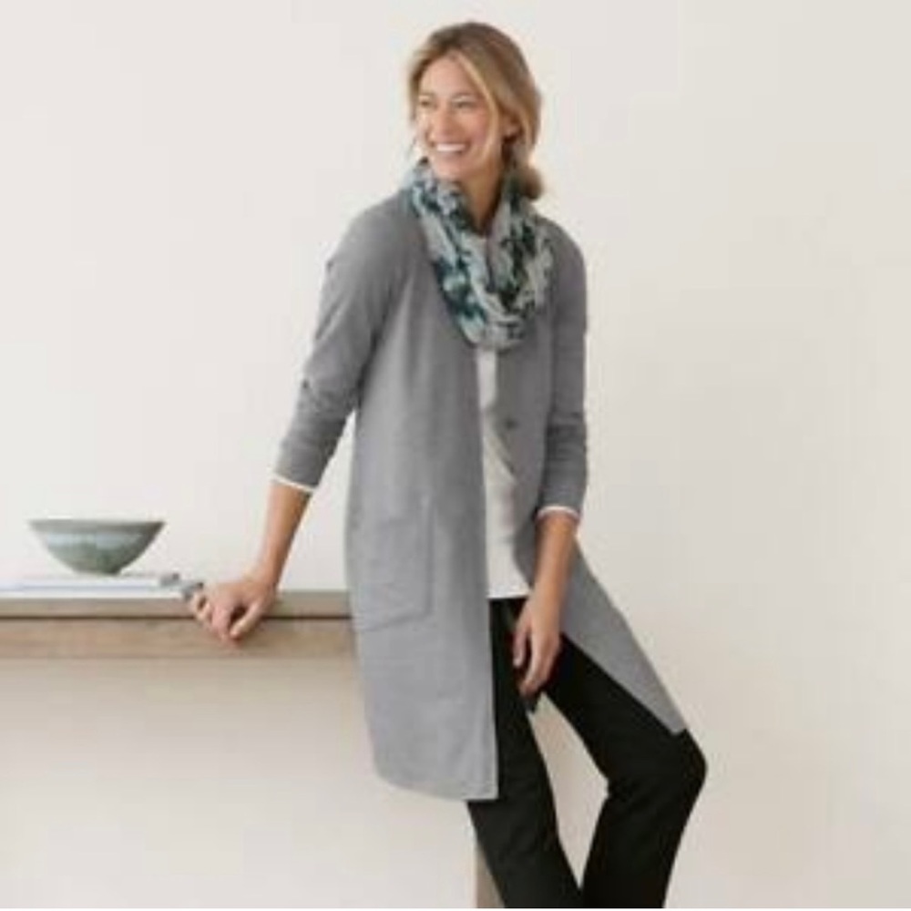 J.Jill Purejill Heathered Gray Single Button Long Cardigan Size L